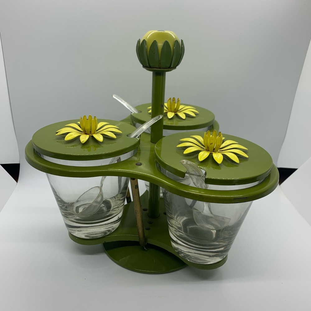 Vintage Daisy Glass Condiment Cup Set
